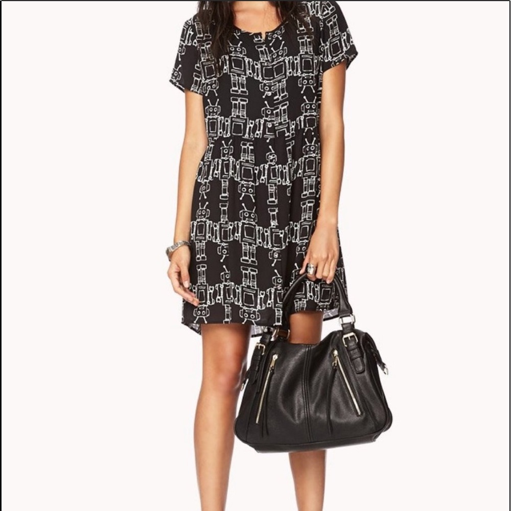 Forever 21 Robot Print Button Down Dress Size L